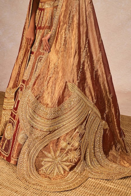 Buy_Masaba_Brown Tissue Embroidery, Sequins, Beads, Sitara 12 Kalis Bridal Lehenga Set _Online_at_Aza_Fashions