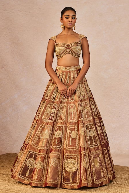 Shop_Masaba_Brown Tissue Embroidery, Sequins, Beads, Sitara 12 Kalis Bridal Lehenga Set _Online_at_Aza_Fashions