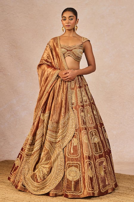 Masaba Brown Tissue Embroidery, Sequins, Beads, Sitara 12 Kalis Bridal Lehenga Set 