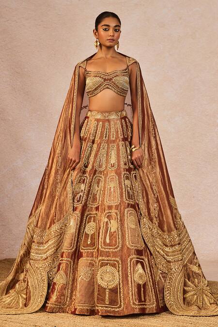 Buy_Masaba_Brown Tissue Embroidery, Sequins, Beads, Sitara 12 Kalis Bridal Lehenga Set 
