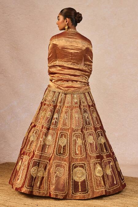 Shop_Masaba_Brown Tissue Embroidery, Sequins, Beads, Sitara 12 Kalis Bridal Lehenga Set 