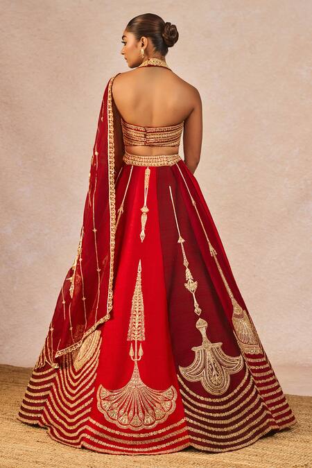 Buy_Masaba_Red Silk, Organza Embroidery, Zari Milan Ki Aas 12 Kalis Bridal Lehenga Set 