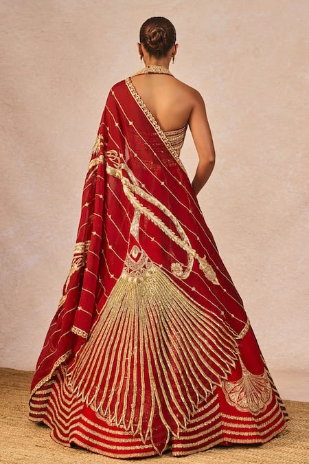 Masaba_Red Silk, Organza Embroidery, Zari Milan Ki Aas 12 Kalis Bridal Lehenga Set _Online_at_Aza_Fashions