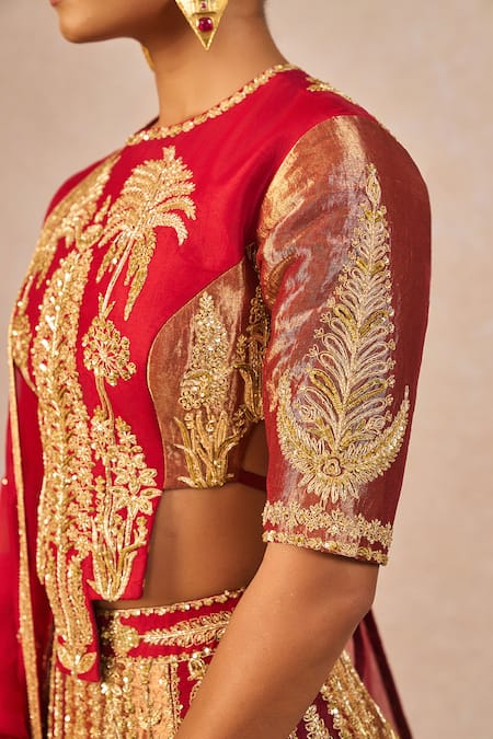 Masaba_Red Tissue, Organza Embroidery, Zari, Dil Ke Pass 12 Kalis Bridal Lehenga Set _at_Aza_Fashions