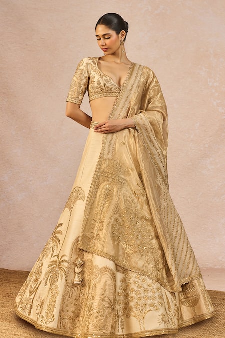Buy_Masaba_Ivory Tissue, Organza Embroidery, Patchwork, Namkeen 12 Kalis Lehenga Set _Online_at_Aza_Fashions