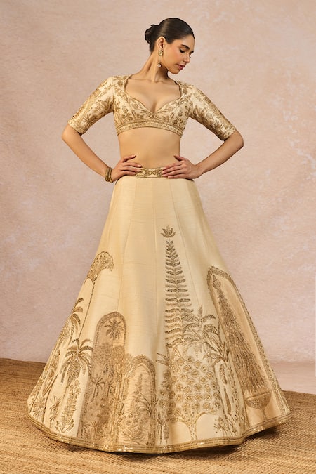 Masaba_Ivory Tissue, Organza Embroidery, Patchwork, Namkeen 12 Kalis Lehenga Set _at_Aza_Fashions