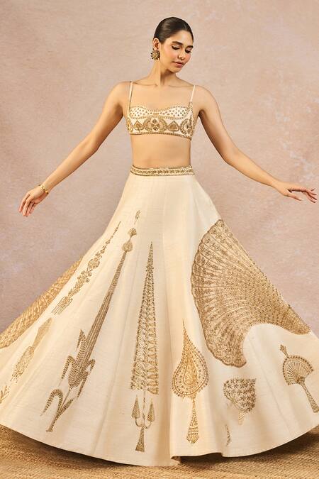 Buy_Masaba_Ivory Tissue, Organza Embroidery, Patchwork, Pehli Kiran 12 Kalis Lehenga Set _Online_at_Aza_Fashions