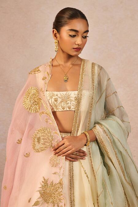 Shop_Masaba_Ivory Silk, Organza Embroidery, Patchwork, Mahek Ti Hui Chandni Lehenga Set _Online_at_Aza_Fashions