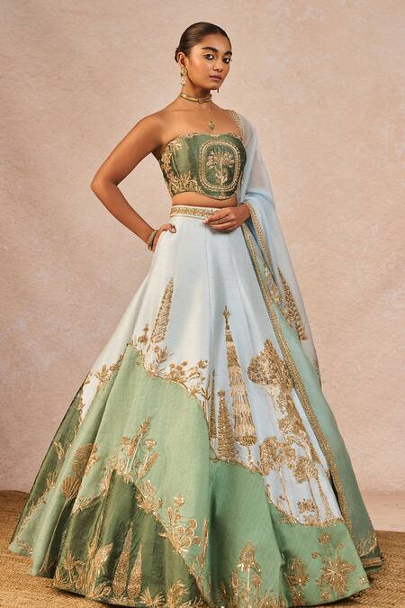 Buy Masaba Blue Silk, Organza Embroidery, Stones, Pehli Baarish 12 Kalis Lehenga Set Buy_Masaba_Blue Silk, Organza Embroidery, Stones, Pehli Baarish 12 Kalis Lehenga Set