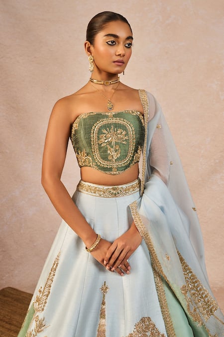 Masaba_Blue Silk, Organza Embroidery, Pehli Baarish 12 Kalis Bridal Lehenga Set _Online_at_Aza_Fashions