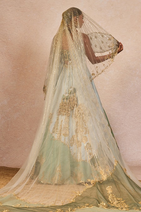 Buy_Masaba_Blue Silk, Organza Embroidery, Pehli Baarish 12 Kalis Bridal Lehenga Set _Online_at_Aza_Fashions
