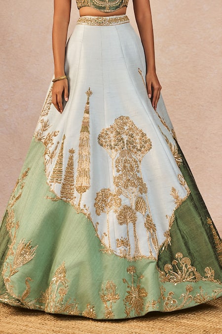 Masaba_Blue Silk, Organza Embroidery, Pehli Baarish 12 Kalis Bridal Lehenga Set _at_Aza_Fashions