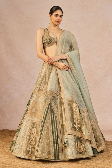 Masaba Green Tissue, Organza Embroidery, Jaise Koi Sapna 12 Kalis Lehenga Set 