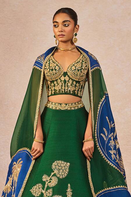 Buy_Masaba_Green Silk, Organza Embroidery, Pearls, Mehendi Rachke Bridal Lehenga Set _Online_at_Aza_Fashions