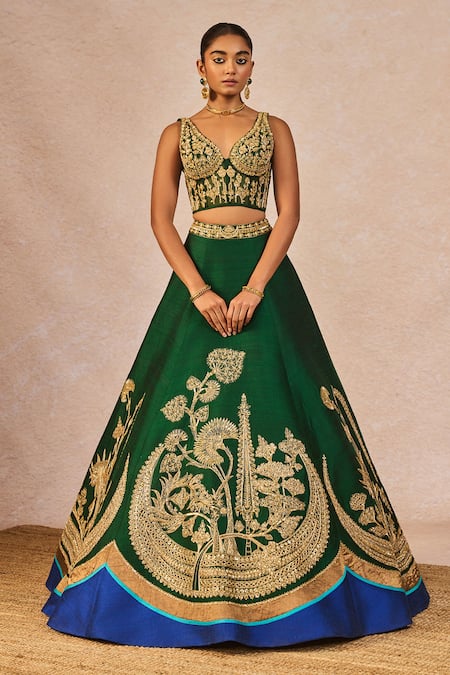 Shop_Masaba_Green Silk, Organza Embroidery, Pearls, Mehendi Rachke Bridal Lehenga Set _Online_at_Aza_Fashions