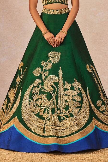 Shop_Masaba_Green Silk, Organza Embroidery, Pearls, Mehendi Rachke Bridal Lehenga Set 