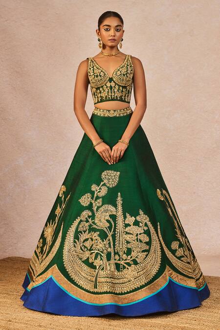 Shop_Masaba_Green Silk, Organza Embroidery, Stones, Mirrors, Mehendi Rachke Lehenga Set _Online_at_Aza_Fashions