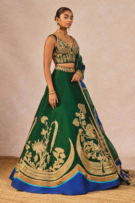 Buy_Masaba_Green Silk, Organza Embroidery, Stones, Mirrors, Mehendi Rachke Lehenga Set 