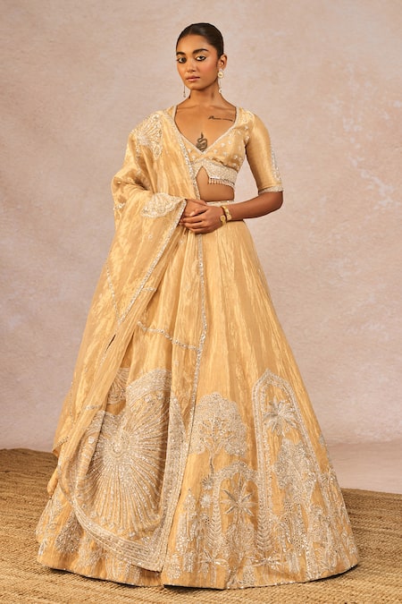Masaba Gold Tissue Embroidery, Sequins, Stones, Beads, Chandni 12 Kalis Lehenga Set 