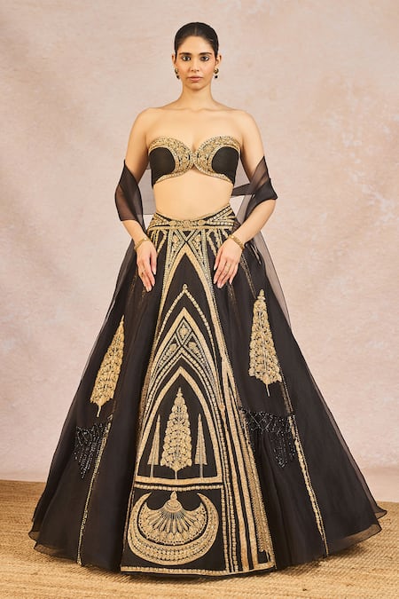 Masaba Black Organza, Silk Embroidery, Zari, Aankhon Ka Paigam 12 Kalis Lehenga Set 