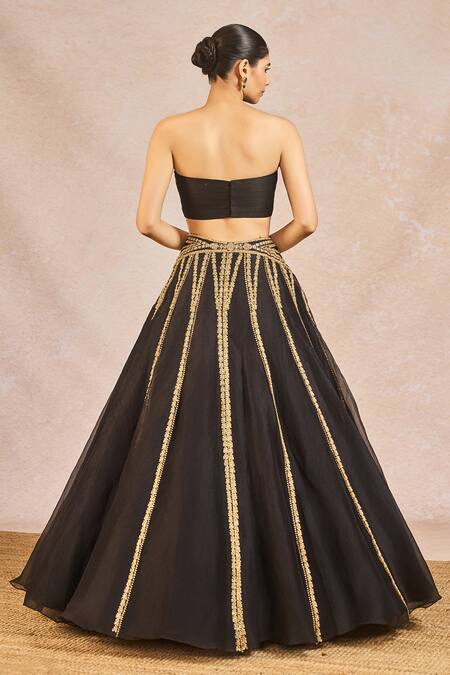Shop_Masaba_Black Organza, Silk Embroidery, Zari, Aankhon Ka Paigam 12 Kalis Lehenga Set 