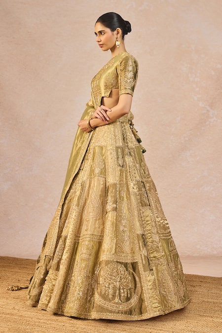 Masaba_Green Tissue Embroidery, Patchwork, Stones, Khwabon Ki Shehzadi Lehenga Set _Online_at_Aza_Fashions