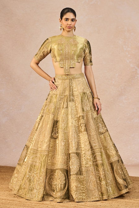 Buy_Masaba_Green Tissue Embroidery, Patchwork, Stones, Khwabon Ki Shehzadi Lehenga Set _Online_at_Aza_Fashions