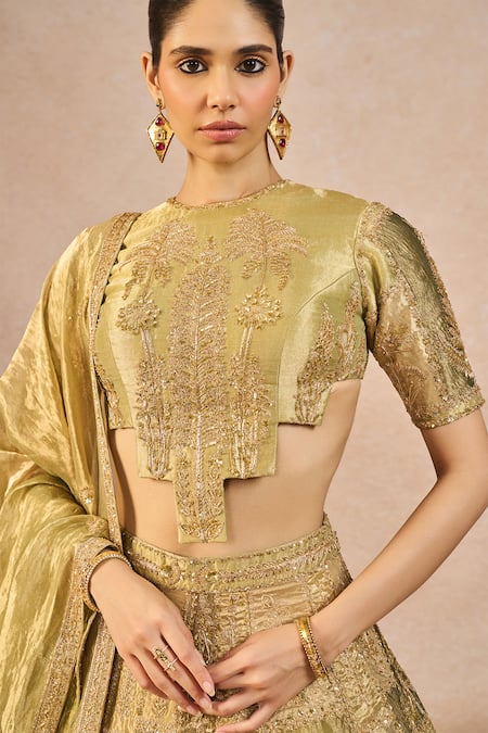 Shop_Masaba_Green Tissue Embroidery, Patchwork, Stones, Khwabon Ki Shehzadi Lehenga Set _Online_at_Aza_Fashions