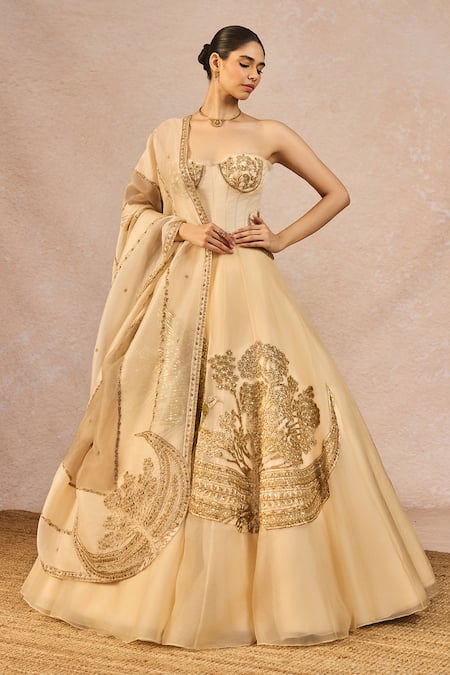 Masaba Ivory Organza, Silk Embroidery, Zari, Pearls Tera Khayal 12 Kalis Lehenga Set 