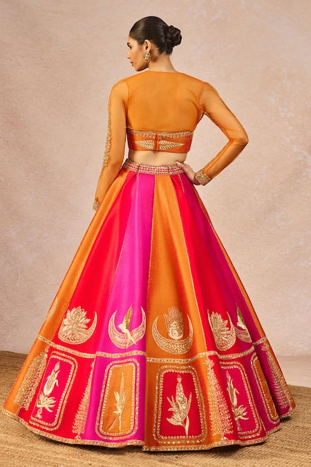 Masaba_Orange Silk, Net, Organza Embroidery, Stones, Patakha 12 Kalis Lehenga Set _at_Aza_Fashions