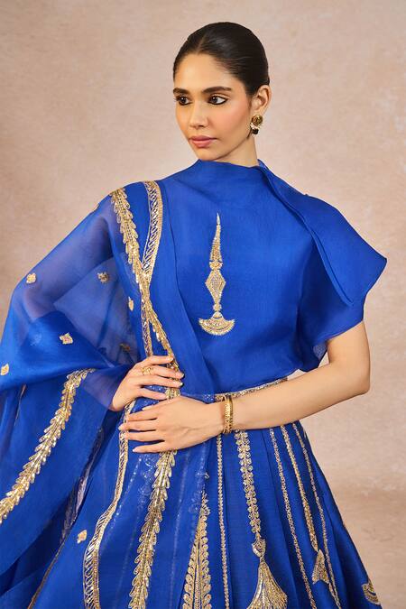 Masaba_Blue Silk, Organza Embroidery, Stones, Zari Dil Jaanta Hai 12 Kalis Lehenga Set _Online_at_Aza_Fashions