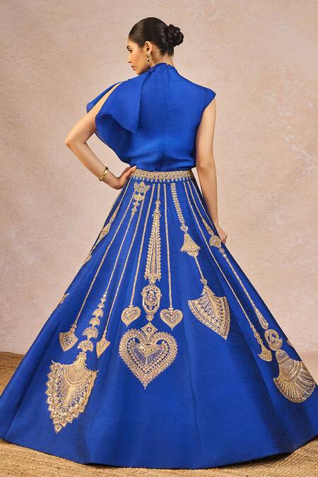 Shop_Masaba_Blue Silk, Organza Embroidery, Stones, Zari Dil Jaanta Hai 12 Kalis Lehenga Set _Online_at_Aza_Fashions