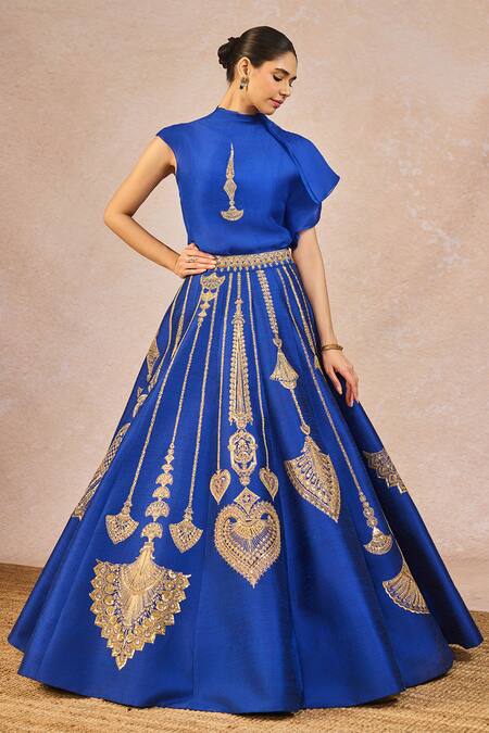 Masaba_Blue Silk, Organza Embroidery, Stones, Zari Dil Jaanta Hai 12 Kalis Lehenga Set _at_Aza_Fashions