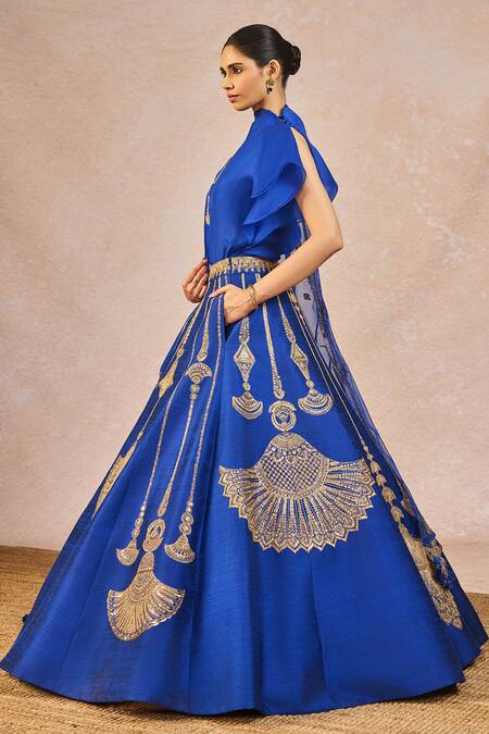Buy_Masaba_Blue Silk, Organza Embroidery, Stones, Zari Dil Jaanta Hai 12 Kalis Lehenga Set 
