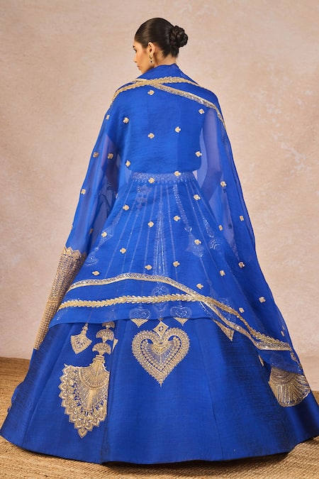 Shop_Masaba_Blue Silk, Organza Embroidery, Stones, Zari Dil Jaanta Hai 12 Kalis Lehenga Set 