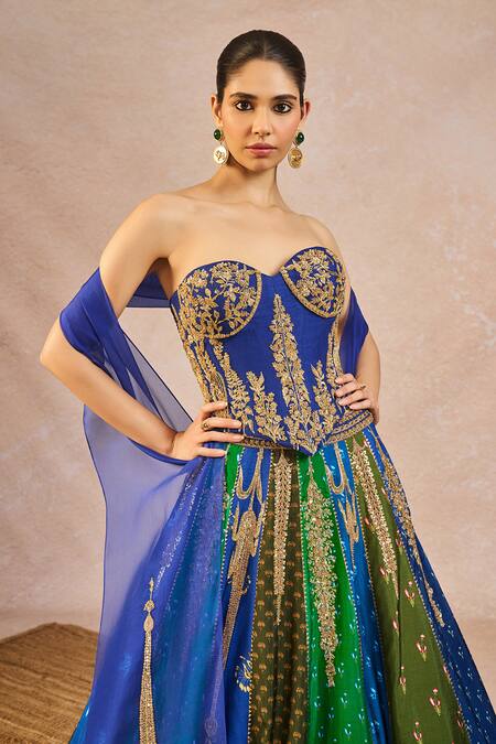 Buy_Masaba_Blue Silk, Net, Organza Embroidery, Tassels, Rango Sa Jaha 18 Kalis Lehenga Set _Online_at_Aza_Fashions