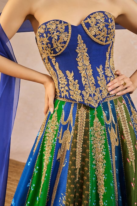 Buy_Masaba_Blue Silk, Net, Organza Embroidery, Tassels, Rango Sa Jaha 18 Kalis Lehenga Set 