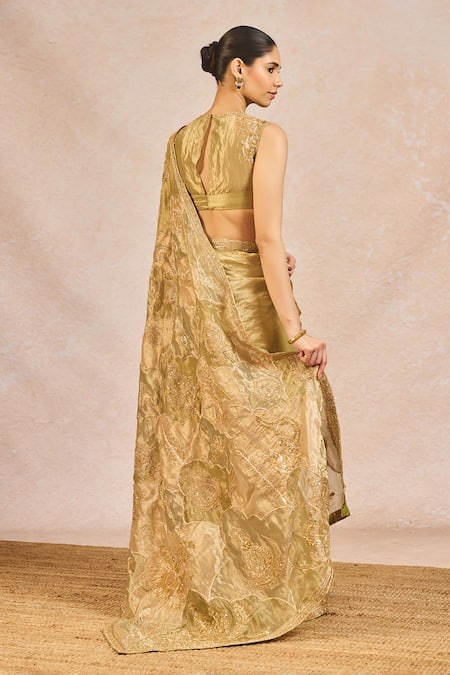 Shop Masaba Mint Tissue Embroidery, Zari, Patchwork Round Neck Fasl E Gul Saree With Blouse at Aza Fashions Shop_Masaba_Mint Tissue Embroidery, Zari, Patchwork Round Neck Fasl E Gul Saree With Blouse _at_Aza_Fashions