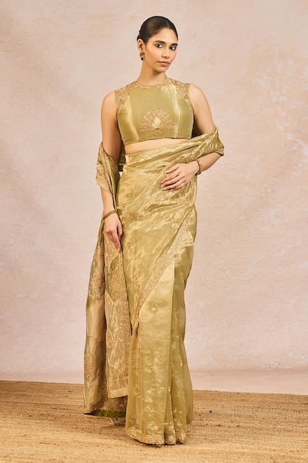 Buy Masaba Mint Tissue Embroidery, Zari, Patchwork Round Neck Fasl E Gul Saree With Blouse Online at Aza Fashions Buy_Masaba_Mint Tissue Embroidery, Zari, Patchwork Round Neck Fasl E Gul Saree With Blouse _Online_at_Aza_Fashions