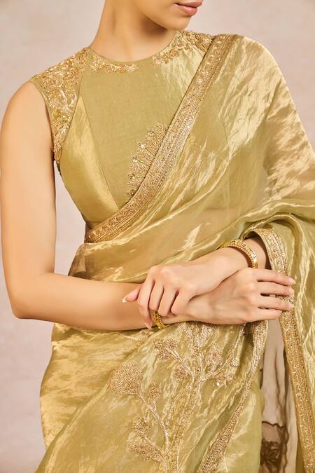 Shop Masaba Mint Tissue Embroidery, Zari, Patchwork Round Neck Fasl E Gul Saree With Blouse Online at Aza Fashions Shop_Masaba_Mint Tissue Embroidery, Zari, Patchwork Round Neck Fasl E Gul Saree With Blouse _Online_at_Aza_Fashions