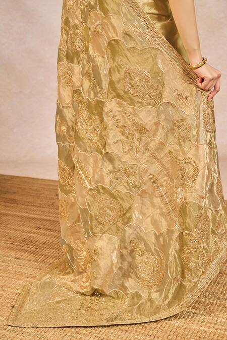 Masaba Mint Tissue Embroidery, Zari, Patchwork Round Neck Fasl E Gul Saree With Blouse at Aza Fashions Masaba_Mint Tissue Embroidery, Zari, Patchwork Round Neck Fasl E Gul Saree With Blouse _at_Aza_Fashions