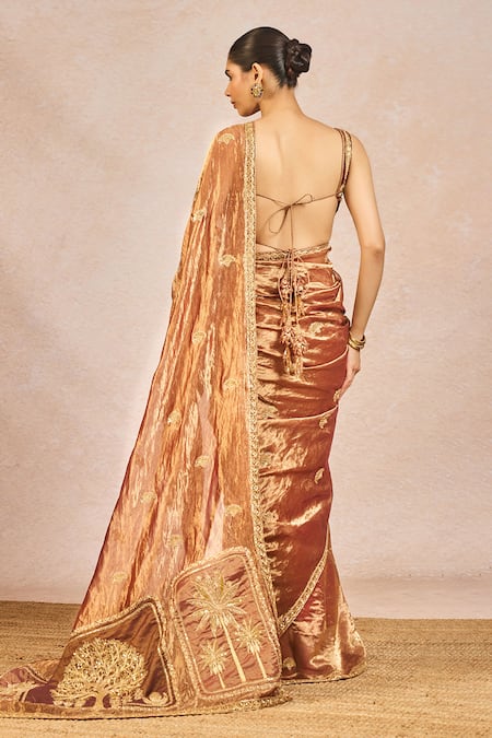 Shop Masaba Rust Tissue Zari, Embroidery, Beads, Sequins Zard Sitara Saree With Blouse at Aza Fashions Shop_Masaba_Rust Tissue Zari, Embroidery, Beads, Sequins Zard Sitara Saree With Blouse _at_Aza_Fashions