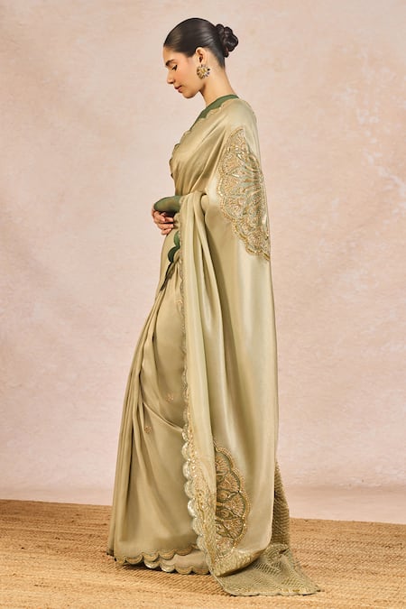 Buy_Masaba_Green Chiffon, Tissue, Silk, Mesh Embroidery, Zari, Ikrar Hua Saree Set _Online_at_Aza_Fashions