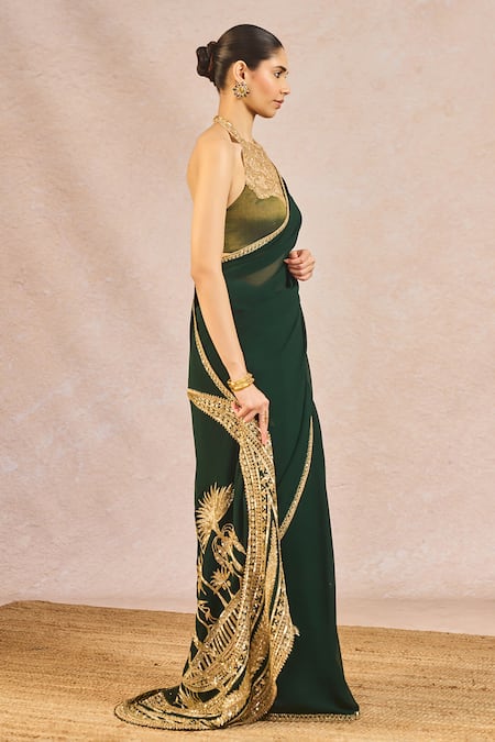 Buy_Masaba_Green Georgette, Tissue Embroidery, Sequins, Mehendi Rachke Saree With Blouse _Online_at_Aza_Fashions