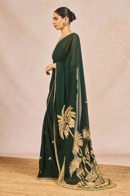 Masaba_Green Georgette, Tissue Embroidery, Sequins, Mehendi Rachke Saree With Blouse _at_Aza_Fashions