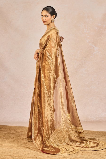 Buy_Masaba_Brown Tissue Embroidery, Beads, Stones, Zari, Tera Khayal Saree With Blouse _Online_at_Aza_Fashions