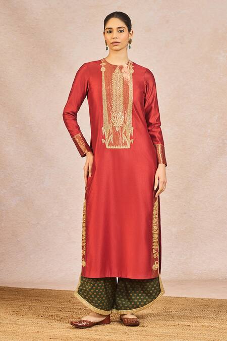 Masaba Rust Silk, Organza Embroidery, Patchwork, Zari, Sequins Dil Lubhata Kurta Set Online at Aza Fashions Masaba_Rust Silk, Organza Embroidery, Patchwork, Zari, Sequins Dil Lubhata Kurta Set _Online_at_Aza_Fashions