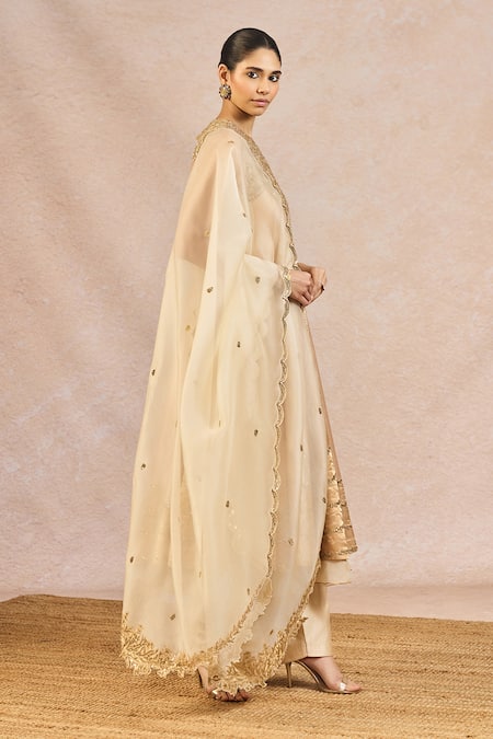 Shop Masaba Ivory Silk, Organza Embroidery, Sequins Round Neck Tera Khyaal Anarkali Set Online at Aza Fashions Shop_Masaba_Ivory Silk, Organza Embroidery, Sequins Round Neck Tera Khyaal Anarkali Set _Online_at_Aza_Fashions