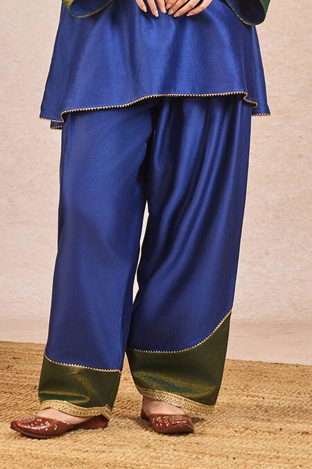 Masaba_Blue Chanderi, Organza Embroidery, Patchwork, Lace, Dil Jaanta Hai Kurta Set _Online_at_Aza_Fashions