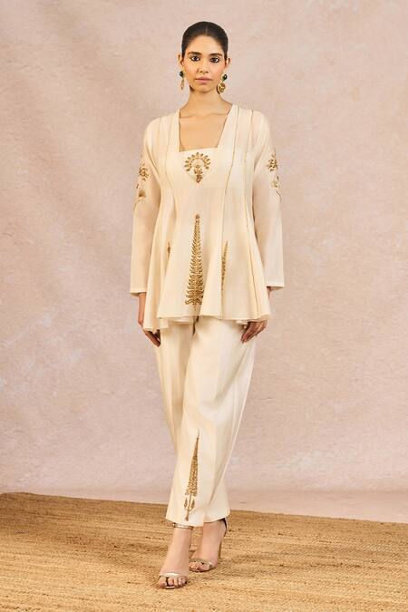 Shop Masaba Ivory Chanderi, Tissue Embroidery, Cut Work, Pehli Kiran Peplum Kurta Set Online at Aza Fashions Shop_Masaba_Ivory Chanderi, Tissue Embroidery, Cut Work, Pehli Kiran Peplum Kurta Set _Online_at_Aza_Fashions